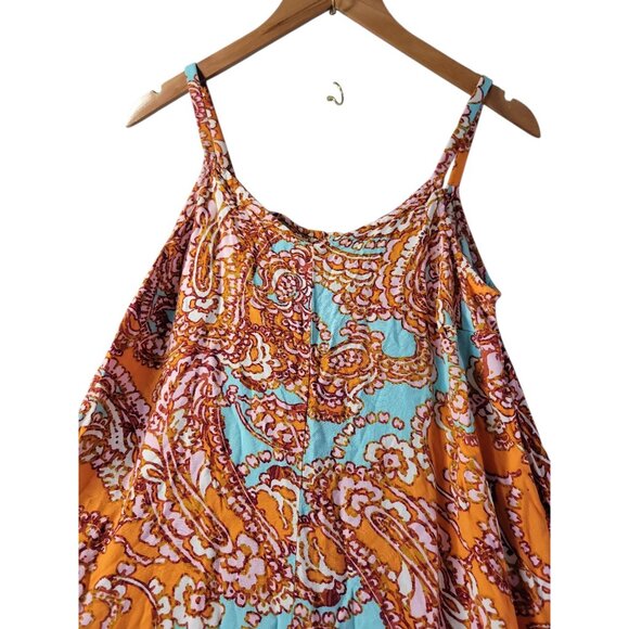 Boho Paisley Harem Jumpsuit Womens M Orange Blue Wide Leg Sleeveless Festival - Picture 4 of 8